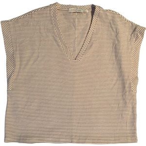 NWT Bishop & Young Cuffed Cap Sleeve Rust & White Striped Short Sleeve Blouse